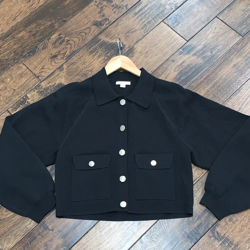RW&CO. Black Cropped Boxy Blazer with Silver Buttons - Picture 1 of 8
